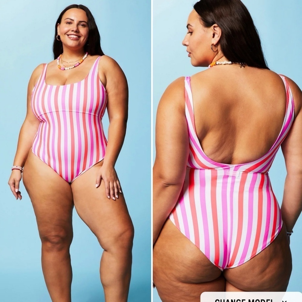 🆕 FABLETICS Sunset Scoop One-Piece Swimsuit In Candy Neon Stripes